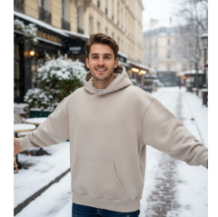 Unısex kapüşonlu sweatshirt krem