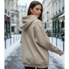 Unısex kapüşonlu sweatshirt krem