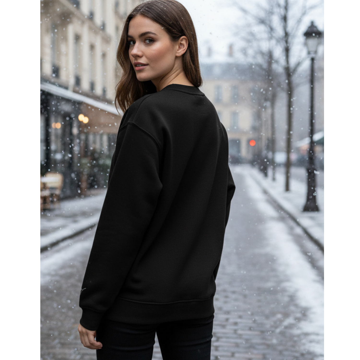 Unisex Basic Bisiklet Yaka Sweatshirt Siyah