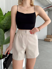 Çıtçıtlı gabardin şort