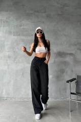 Arkadan tokalı jeans pantolon Siyah