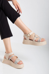 Lenda Bej Cilt Kemerli Sandalet