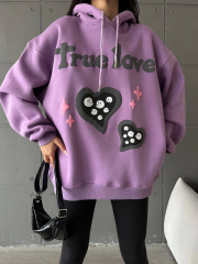 3 iplik şardonlu oversize compact true baskılı sweat mor