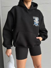 3 iplik şardonlu oversize compact kafa baskılı sweat siyah