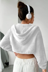 Peluş ceket kapşonlu beyaz