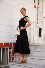 U yaka prenses elbise siyah s255101