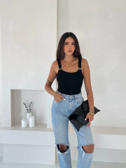 Ottoman toka askılı bluz siyah s4194