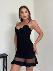 Tül detaylı mini elbise